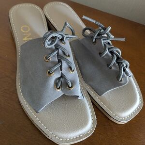 Kino Gray Suede Leather Slide Lace Up Chancletica Sandal Women's Sz 9 Key West